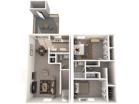 Floor plan for 2 beds, 1.5 baths, 1000 sqft